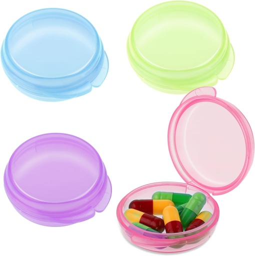 [BRSROHABOBYWMH3B] 4 Pcs Mini Pill Organizer Small Pill Box Cute Portable Pill Case for Pocket Purse Travel Storage Containers Earplug Case Medicine Dispenser Vitamin Holder(Blue+Pink+Purple+Green)