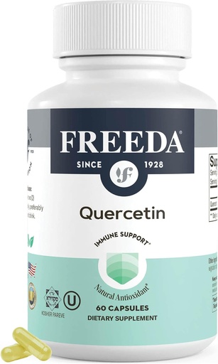 [BRSW2AIZAABB4GT6] FREEDA Quercetin 500 mg - Pure Quercetin Supplement for Histamine & Immune Support, Heart Health & Antioksi Faydaları - Gluten Free, Vegan Health Supplement for Yetişkinler Kosher Sertifikalı (60 Capsules)