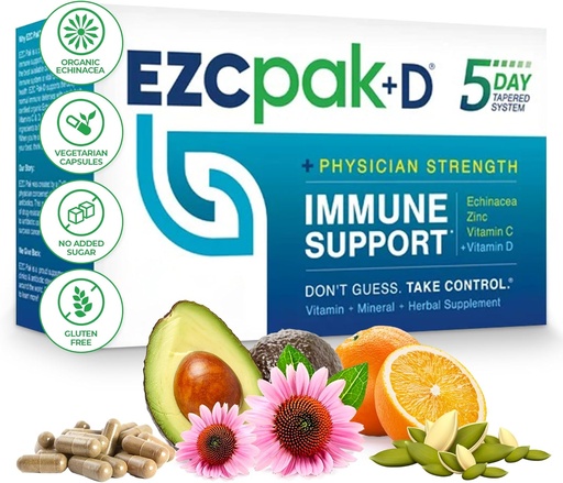 [BRSWKGD5CYJQ4YL6] EZC Pak 5Day Imūnās sistēmas revakcinācija ar Echinacea, C vitamīnu, Cinku un D vitamīnu - Tapered Imūnās palīdzības papildinājums pieaugušajiem - Atbalsta Immunity, Easy Travel-Size papildpaka