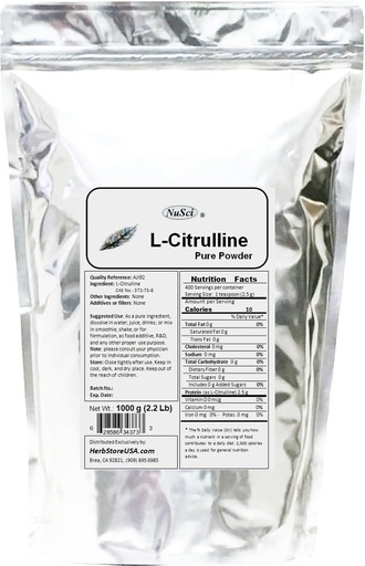 [BRSWIZ35BN6AA3I3] L-Citrulină 1000g (2,2 lb, 35,2 oz) Pulbere pură, oxid de azot, AJI92 Standard de calitate.