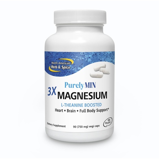 [BRSROBTQO4ARO3DB] NORTH AMERICAN HERB & SPICE PurelyMin - 90 Vegi Caps - Highly Absorbable Magnesium Complex + L-Theanine - 30 Servings