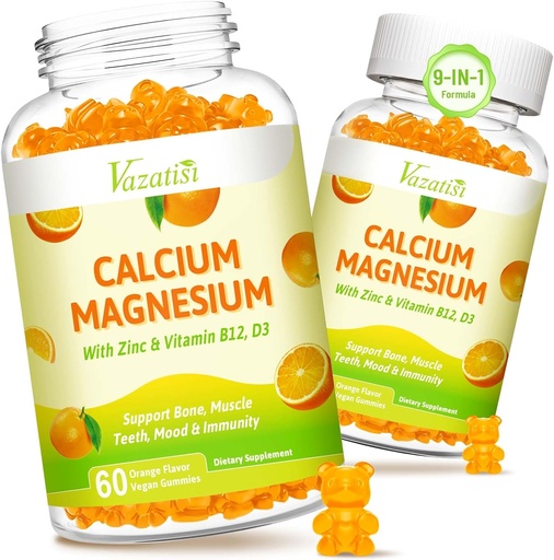[BRSRA2YLB4CQKGY3] Calcium Magnesium Zinc Gummies with Vitamin D3 and K2, High Absorption Magnesium Glycinate Potassium for Immune and Calm Mood, Vegan Orange Flavor 120 Gummies