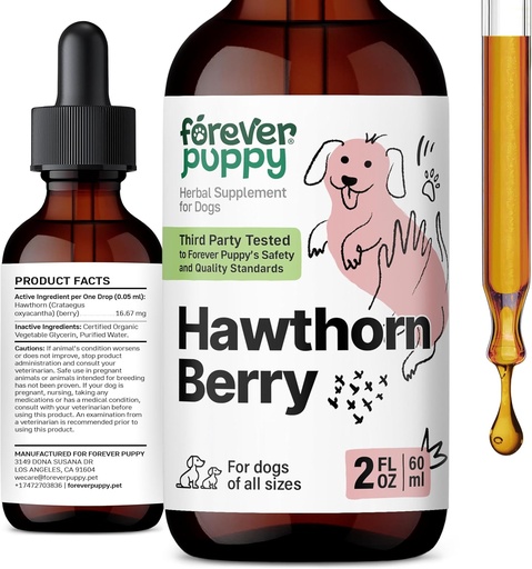 [BRSRAYABOR4BUFD4] Forever Puppy Hawthorn Berry Drops for hunder - Antioksidant støtte Tinktur for hunder v/Hawthorn Berry - flytende hjerte helse Supplement for lykkelige kjæledyr - Ingen preservativer og kunstige farger - 2 oz