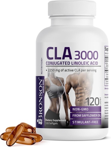 [BRSWKHY5BEJRUCDL] Bronson CLA 3000 Ekstra høj potens understøtter sund vægthåndtering Lean muskelmasse Non- Stimulering Conjugated linolsyre 120 Softgel