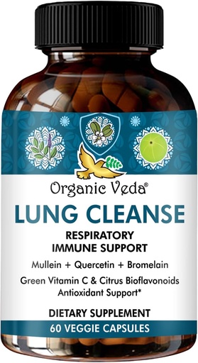 [BRSW2BACAENQEDQU] Organické Veda Mullein Turmeric Quercetin Lung Cleanse Kapsule - Výkonný Bioflavonoidy, Superfruity Vitamín C, Hypromelain, Mullein Leaf Extract - Bronchial & Clear Lungs Supplement - 60 Vegan Pills