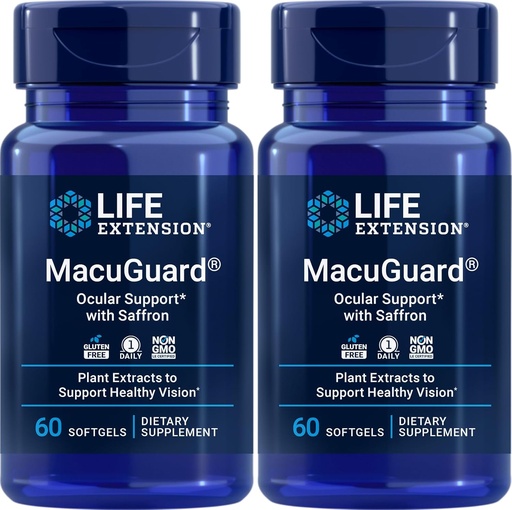 [BRSWIAY2PIGGG3LO] Soporte Ocular MacuGuard con Saffron, 60 softgels (Pack of 2)