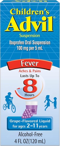 [BRSWIY35AAIWICLG] Otroški Advil Pain Reliever in Reduciralec vročine, Otroški Ibuprofen Relief Medicine, Grozdje - 4 Fl Oz