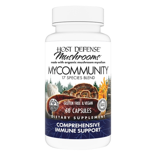 [BRSWIYA6BIJREGY7] Host Defense MyCommunity Capsules - 17 Species Blend Mushroom Supplement for Immune Support - Herbal Aid with Lion's Mane, Reishi. Chaga, Cordyceps, Turkey Tail & More - 60 Capsules (30 Servings)*