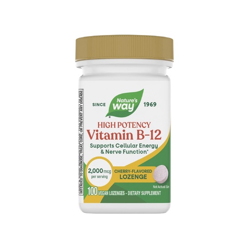 [BRSWIYQYO54RO33A] Nature’s Way Vitamin B-12 Lozenges, 2,000 mcg Vitamin B12 per Lozenge, Supports Cellular Energy & Nerve Function*, No Gluten, Vegan, Cherry Flavored, 100 Count (Packaging May Vary)