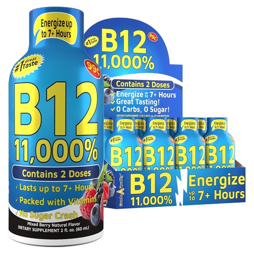 [BRSWYBDYAFYGGELG] Vitamin Energy Shots, Mixed Berry Flavor, Up to 7+ Hours of Energy, 1.93 Fl Oz, 12 Count