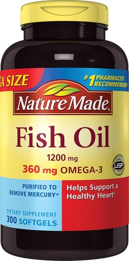 [BRSWIYD7CEARYHD2] Nature Made 1200mg of Fish Oil, 2400 per Serving, 360mg of Omega-3, 300 Softgels, 300 Count (Pack of 1)