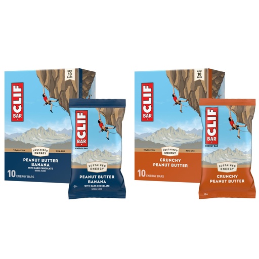 [BRSRAZQ5BUPQYDTX] CLIF BAR - Energy Protein Bars - Crunchy Peanut Butter and Peanut Butter Banana with Dark Chocolate - Variety Pack - Made with Organic Oats - Energy Bars - Non-GMO - (20 Pack)
