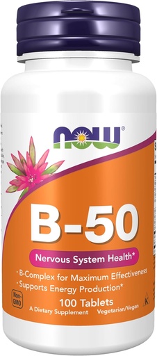 [BRSWIYQAO4HRKETE] Elikagai gehigarriak, B-50 mg bitamina, Energia Ekoizpena*, Nerbio Sistema Osasuna*, 100 Tablet