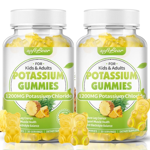 [BRSRAATYDN6RQGTZ] softbear Potassium Chloride Gummies 1200mg, Sugar-Free Potassium Gummies for Adults Support Leg Cramps High Potency Potassium Chloride Supplement, Pineapple Flavor 120 Count