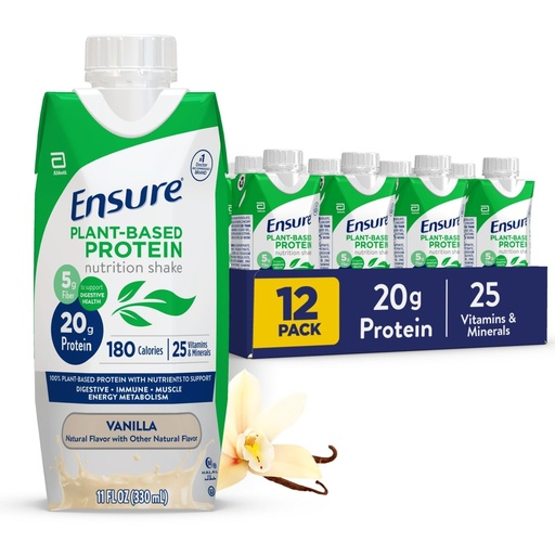 [BRSWGBAOPMFAAETX] Ensure Plant-Based Vegan Protein Vanilla Nutrition Shake I Gluten-Free I Dairy-Free I Soy-Free Bottled Liquid Shake I 12 Pack