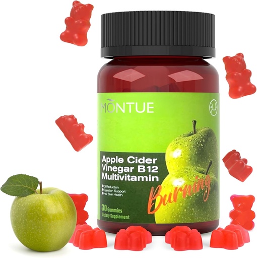 [BRSRAAIPORYBOFLO] Apple Cider Vinegar Gummies B12 Multivitamin,ACV Supplement Gummy Vitamins,Vegetarian Supplement for Women & Men,Non GMO,Support Normal Energy Levels & Gut Health 60 Gummies (30)