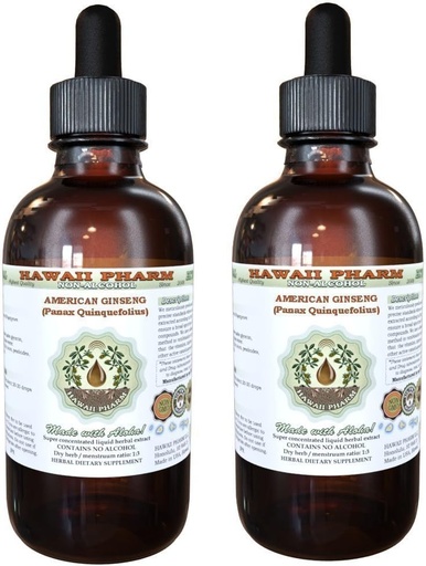 [BRSWKEYHOYNRQ3DE] American Ginseng Alcohol-Free Liquid Extract, Ginseng (Panax Quinquefolius) Dried Root Glycerite Hawaii Pharm Natural Herbal Supplement 2x4 oz