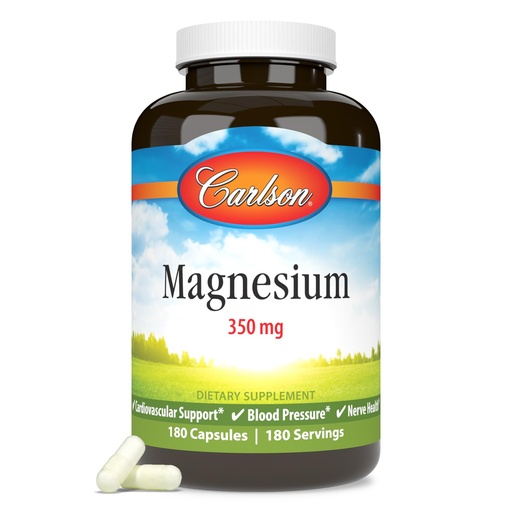 [BRSWIYILCUAAADLC] Carlson - Magnesium, 350 mg, Cardiovascular Support, Muscle Function & Nerve Health, 180 capsules