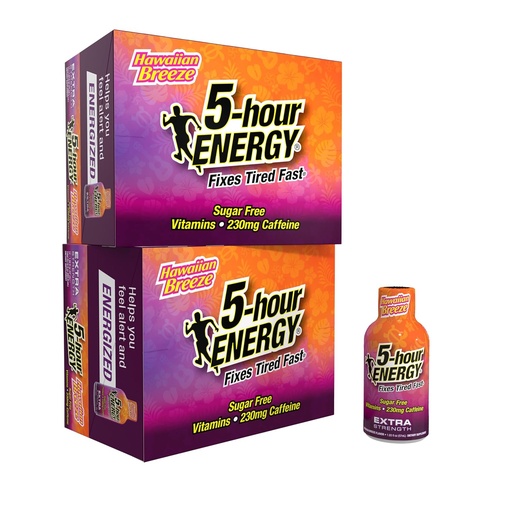 [BRSRMHADCRYGMFIY] 5-tunnine Energy Extra Tugevus Energia Shot, Hawaii Breeze Maitse (1,93 oz. - 24 Count) Nullkalorid & Suhkruvaba 230 mg Kofeiinivaba energia Shot, Aminohapped & B-vitamiinid, toidulisandid