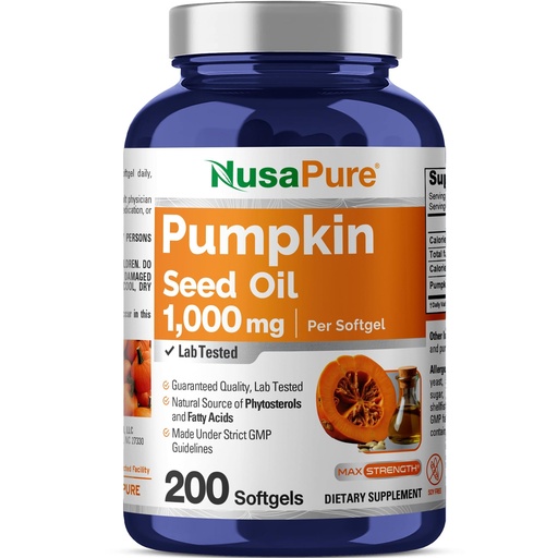 [BRSWGGQ7CIORYE3U] NusaPure Pumpkin Seed Oil 1000mg 200 Softgel Capsules (Non-GMO, Soyfree) Naturally Occurring Phytosterols