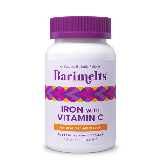 [BRSWIHICCMGAICTC] Barimelts Iron with Vitamin C, 90 Fast-Dissolving Tablets (1-Month Supply), Sugar-Free Bariatric Iron Supplement for Women, Natural Orange Flavor​