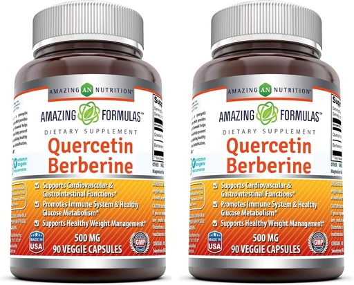 [BRSWYZQ3AAGQKCTF] Amazing Formulas Quercetin Berberine tención 250 mg Berberine y 250 mg Quercetin ← Veggie Capsules Suplemento No-GMO Silencio Gluten Free TEN Made in USA (90 ← 2 Pack)