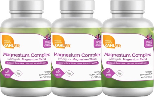 [BRSRAHY5CUHAI2Y3] Zahler Magnesium Complex Synergistic Magnesium Blend, Supports Bone, Heart, Nerve and Muscle Health, 180 Capsules.