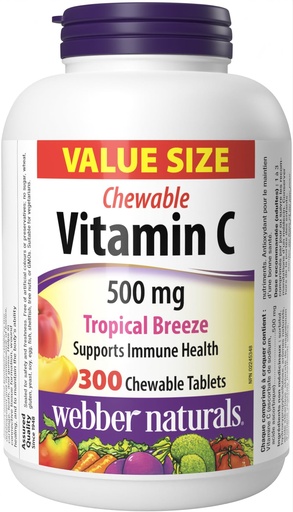 [BRSWGED5BEPQ4CLZ] Webber Naturals Vitamin C, 300 Chewable Tropical Breeze Flavor Tablets, 500 mg of Vitamin C Per Tablet, Bones, Teeth, Immune and Antioxidant Support, Non GMO, Dairy & Gluten Free