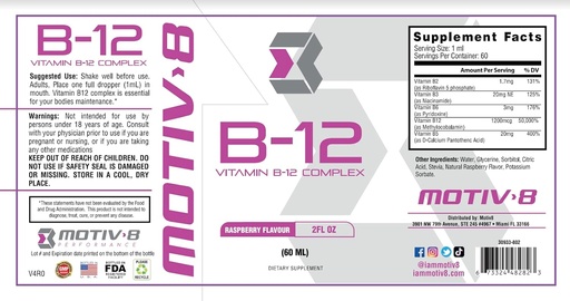 [BRSRMHAYDN7QM2D4] Motiv-8 维生素B-12 滴水,亚语,易取液体补充剂,支持眼部健康,脑能,神经系统,认知和记忆(60 services,Raspberry)