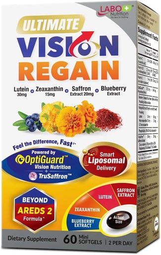 [BRSWGAT4BYMAEFDB] LABO Nutrition Ultimate VisionREGAIN, Eye Vitamin Beyond AREDS 2 Formula with Lutein, Zeaxanthin, Saffron Extract, Blueberry for Macular and Retinal Health, Eye Fatigue, Night Vision Support 60 Counts