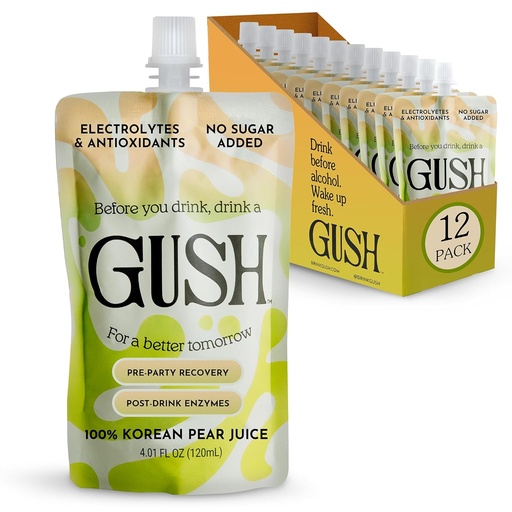 [BRSRAEATCQHBSALH] GUSH Pre-Drink Korean Pear Drink - (12 Pack) Pear Hydration Pouch with Enzyme Activation - Prevent Drinking Aftereffects - All Natural, Gluten-Free