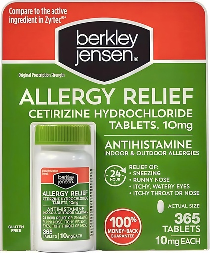 [BRSWIYATDNYQY23O] Berkley jensen 24 Saat Alerjisi (365 Ülke), 10 mg Cetirizine Anti Antihistamin - Kapalı ve Açık Tüm Enerjiler için Hızlı Anti-Sw Tabletler, Zyrtec ile Karşılaştırma