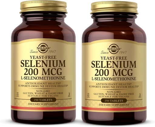 [BRSWKH3YOIBGAHIU] Solgar Yeast-Free Selenium 200 mcg - 250 Tablets, Pack of 2 - Supports Antioxidant & Immune System Health - Non-GMO, Vegan, Gluten Free, Dairy Free, Kosher - 500 Total Servings