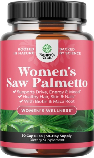 [BRSWKFINCMMBECTK] Serra de força extra Palmetto para Mulheres 500mg - DHT Blocker para Mulheres 30-Day Supply - Vitaminas para Perda de Cabelo Suplemento - Pure Saw Palmetto Extract Cápsulas com Maca Root & Biotin - 90 Cápsulas