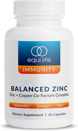 [BRSW2237PJ6QGG3A] Equilife Balanced Zink, 15 mg Zink en Koper Co-Factor Complex Supplement met Vitamine C & Vitamine B6 voor dagelijkse immuniteit en Wellness Ondersteuning, Glutenvrij, Veganistisch, Niet GGO, 60 Capsules