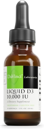 [BRSWYFALB4BB42A3] DAVINCI Labs Liquid D3 10,000 IU - Axuda a apoiar saúde ósea, apoio inmune e saúde cardíaca con vitamina D3 - Gluten Free & Vegetarian - 1 Fl Oz (30 servizos)
