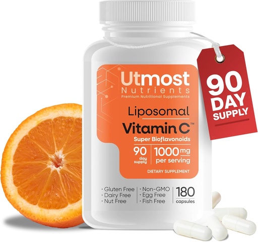 [BRSRAEI5PIAQ4YDH] Liposomal Vitamin C - 1000MG VIT C & 100MG Super Bioflavonoid Complex for Enhanced Wellness | Antioxidant Supplement with Natural Raw Ingredients for Adults | Advanced Support | Non-GMO (180 capsules)