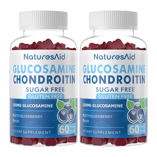 [BRSROHAFPMFQKADZ] Natures Aid Glucosamine Chondroitin Gummies with MSM & Elderberry Extra Strength - Joint Support, Antioxidant Immune Support Supplement for Adults, Men & Women.(2 Pack)