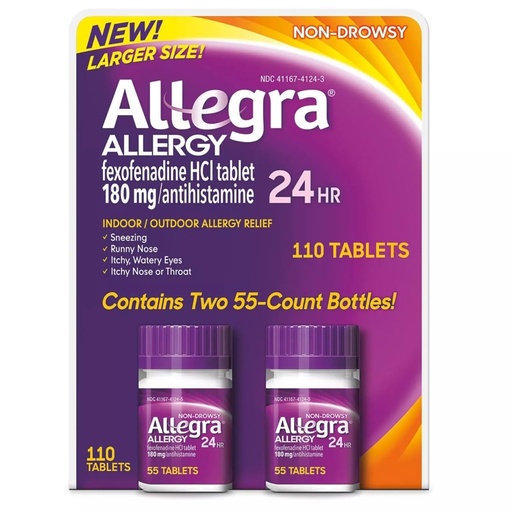 [BRSW2BICBUCAI2TO] Allegra 24 Hour Indoor and Outdoor Allergy Relief 180mg 55 Tablets, Pack of 2 (110 ct.)