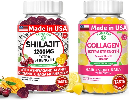 [BRSRABQCCIFRY3A3] Lunakai USA made Shilajit & Colgen thêm sức mạnh Gummies Bundle – Engity, tóc, da và móng tay hỗ trợ – good & Un-GMO