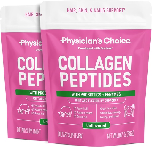[BRSW2GITOAHGO2DJ] Collagen Peptides Powder - Hydrolyzed Protein (Type I) III) - Digestive Enzymes - Keto Collagen Powder for Women ' man - Hair, Skin, Joints " Workout Recovery Aid - Grass Fed, Non-GMO - Two-pack