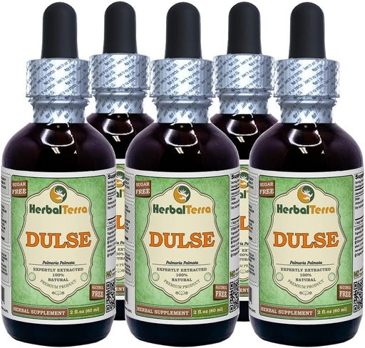 [BRSWGH36O4HREFYU] Dulse (Palmaria Palmata) Glycerit, Organic Sured Leaves Alcohol- Free Liquid Extract (Značka: HerbalTerra, Proudly Made in USA) 5x2 fl.oz (5x60 ml)