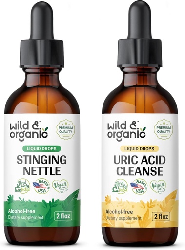 [BRSRAGI6BMMGYELF] Wild & Organic Stinging Nettle Root Tincture 2 fl oz & Uric Acid Cleanse Tincture 2 fl oz