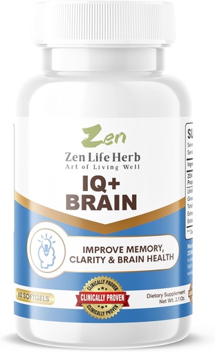[BRSRAEI2OAHAKFDP] ZEN LIFE HERB IQ+ Brain - Caffeine-Free, Clinically Tested Focus, Concentration, Memory & Energy, Natural Plant-Based Herbal Supplement, No Added Vitamins/Minerals/Mushroom/Sugar (60 Softgels)