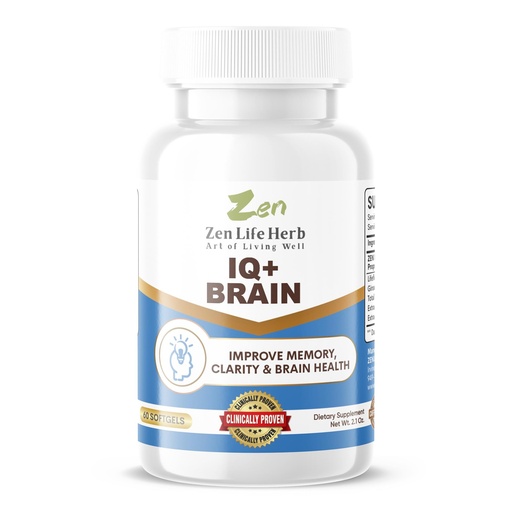 [BRSRAEI2OAHAKFDP] ZEN LIFE HERB IQ+ Brain - Caffeine-Free, Clinically Tested Focus, Concentration, Memory & Energy, Natural Plant-Based Herbal Supplement, No Added Vitamins/Minerals/Mushroom/Sugar (60 Softgels)