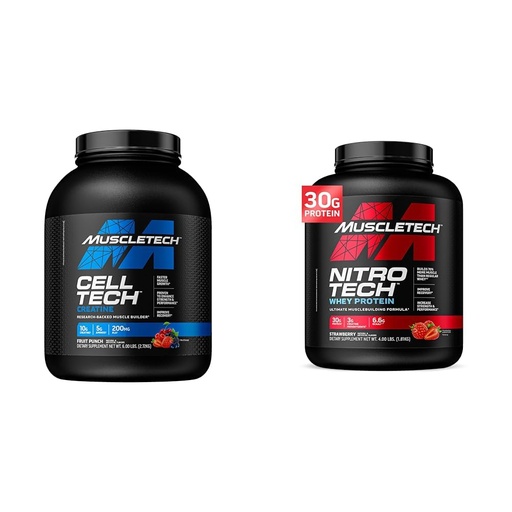 [BRSRAYANOFYAECD6] MuscleTech Cell-Tech Creatine Powder & Nitro-Tech Whey Protein Powder Bundle | Muscle Builder & Recovery Formula | 6 lbs Creatine & 4 lbs Whey | Strawberry Flavor