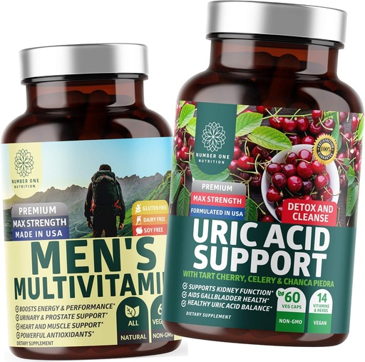 [BRSW2YYOOACQI3Y6] Номер едно Хранене N1N Premium Uric Acid Support and Men's Multiвитамини, Всички природни добавки за поддръжка на енергийни нива, Prostate Health and Uriery Tract Functions, 2 Pack Bundle