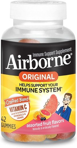 [BRSWIFYIPIGREDAZ] AirborneのビタミンC 750mg (サービングごとの)分類されたフルーツによって風味付けされるガミー(びんの42の計算)、ビタミンA C E、Selenium、Echinacea及びジンジャーが付いているグルテンフリーの免疫サポート補足