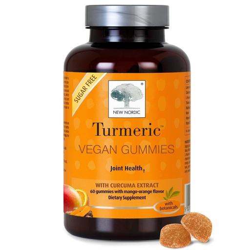 [BRSWYBIFB4BA4ADK] NEW NORDIC Turmeric Curcumin Gummies, Sugar Free, 300 mg Turmeric Supplement for Men and Women, Supports Normally Functioning Joints, Knees, Shoulders, Mango Orange, 60 Count