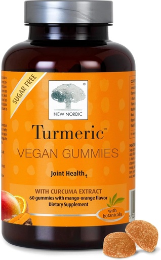 [BRSWYBIFB4BA4ADK] NIEUWE NORDIC Kurkuma Curcumin Gummies, Suikervrij, 300 mg Kurkuma supplement voor mannen en vrouwen, Ondersteunt normaal werkende gewrichten, knieën, schouders, Mango Orange, 60 Tellen